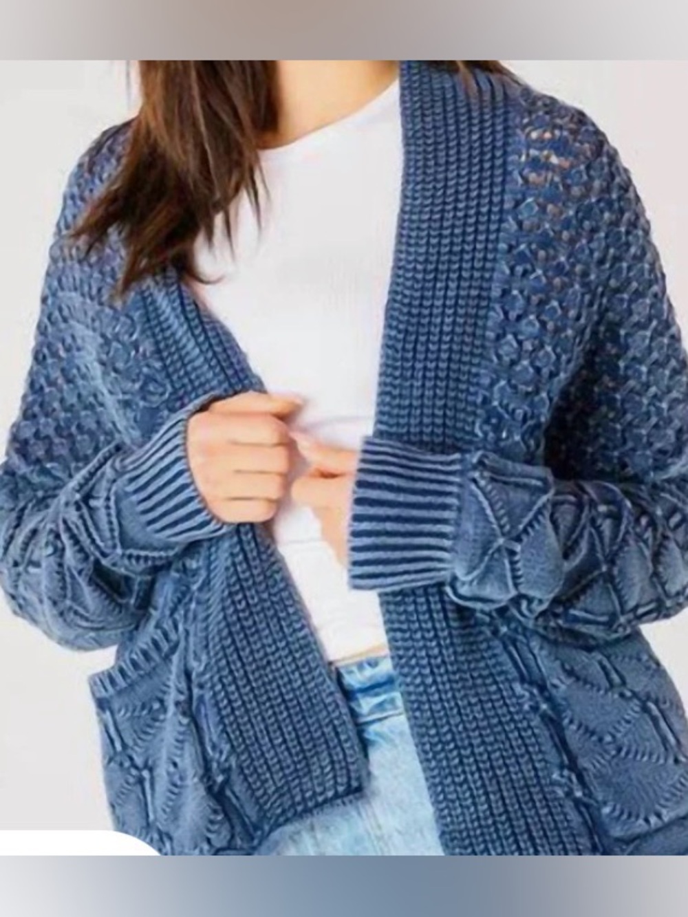 DEX Textured Open-Front Blue Women’s Cardigan Sweater
